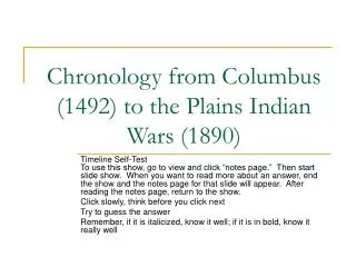 Chronology from Columbus (1492) to the Plains Indian Wars (1890)
