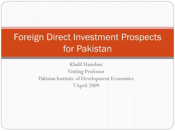 foreign direct investment prospects for pakistan