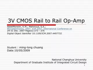 3V CMOS Rail to Rail Op-Amp