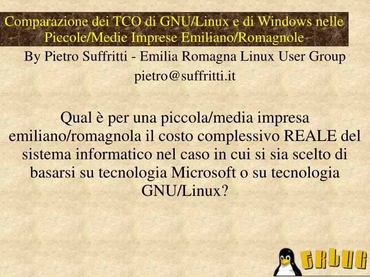 comparazione dei tco di gnu linux e di windows nelle piccole medie imprese emiliano romagnole