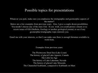 Possible topics for presentations