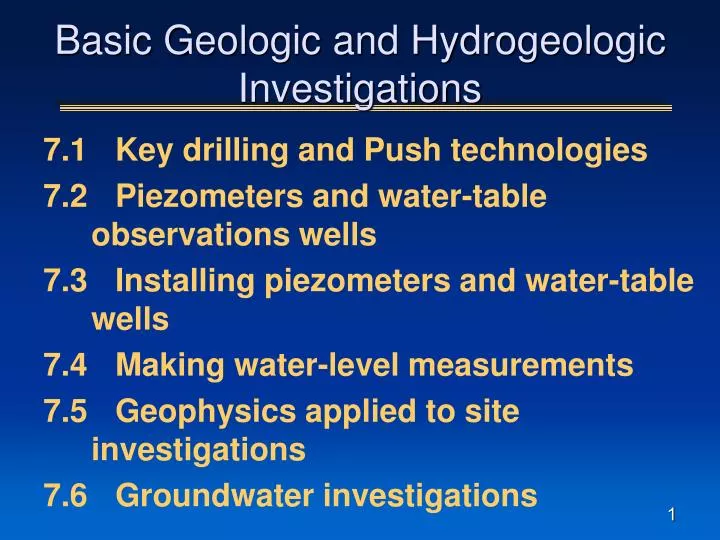basic geologic and hydrogeologic investigations