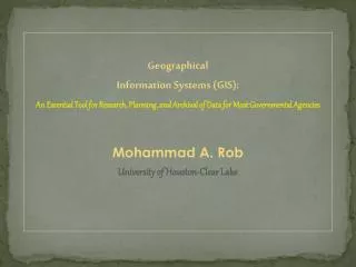 Geographical Information Systems (GIS ):
