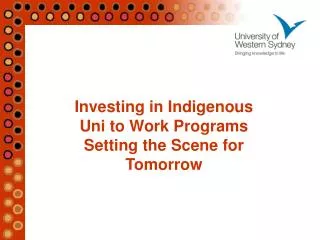 Investing in Indigenous Uni to Work Programs Setting the Scene for Tomorrow