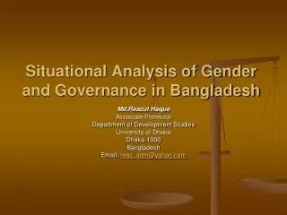 Situational Analysis of Gender and Governance in Bangladesh