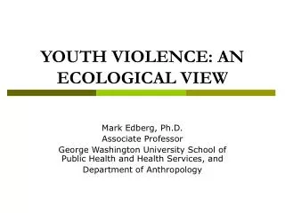 YOUTH VIOLENCE: AN ECOLOGICAL VIEW