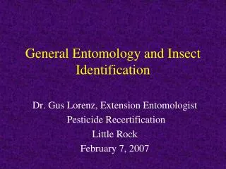 General Entomology and Insect Identification