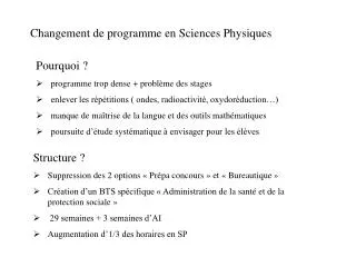 changement de programme en sciences physiques