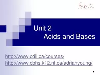 Unit 2 	Acids and Bases