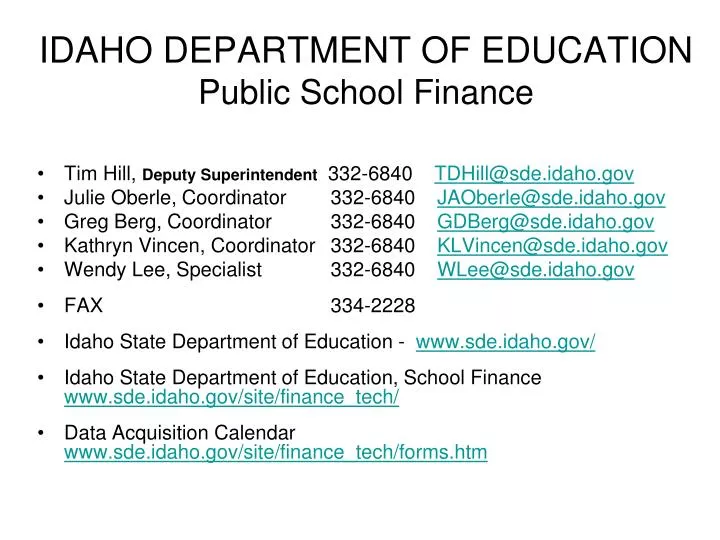 idaho department of education public school finance