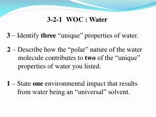 3-2-1	 WOC : Water