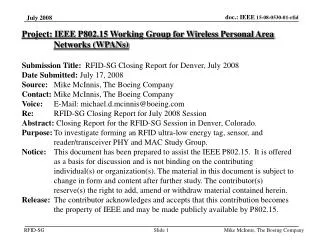 Project: IEEE P802.15 Working Group for Wireless Personal Area Networks (WPANs)