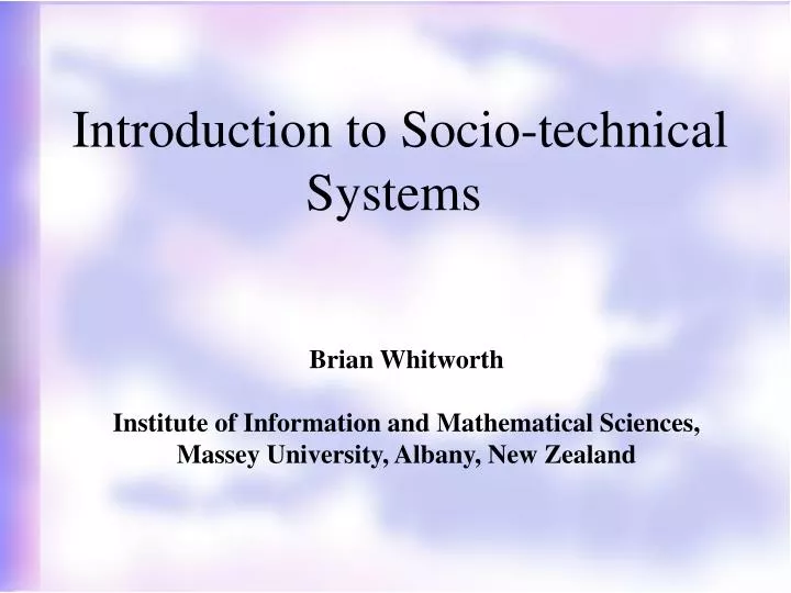 introduction to socio technical systems