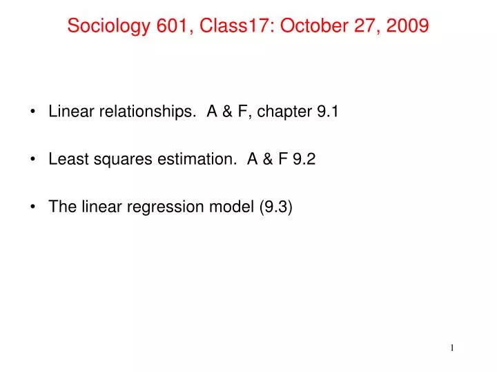 sociology 601 class17 october 27 2009