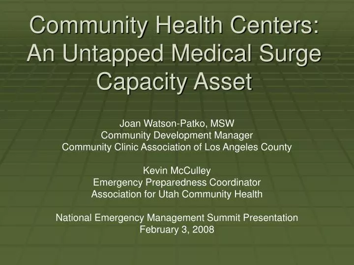 community health centers an untapped medical surge capacity asset