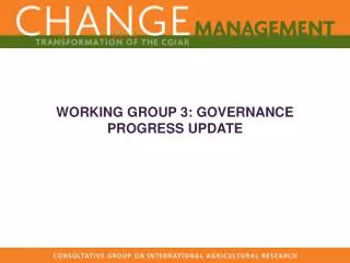 WORKING GROUP 3: GOVERNANCE PROGRESS UPDATE