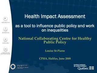 Health Impact Assessment as a tool to influence public policy and work on inequalities