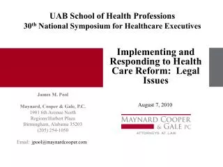 Implementing and Responding to Health Care Reform: Legal Issues