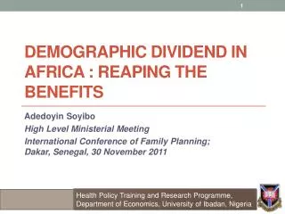 Demographic Dividend in Africa : reaping the benefits