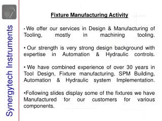 Fixture Manufacturing Activity