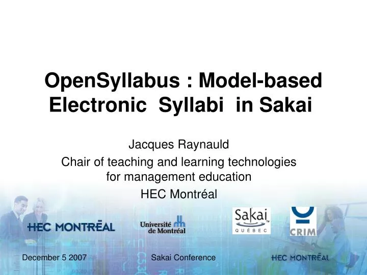 opensyllabus model based electronic syllabi in sakai