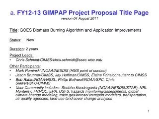 a. FY12-13 GIMPAP Project Proposal Title Page version 04 August 2011