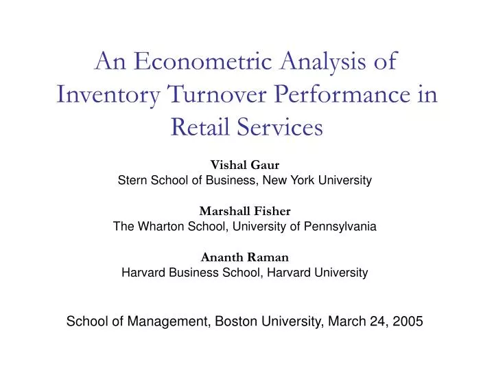 an econometric analysis of inventory turnover performance in retail services