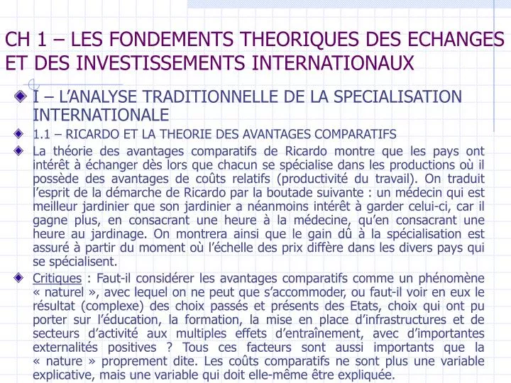 ch 1 les fondements theoriques des echanges et des investissements internationaux