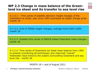 WP 2.3 Change in mass balance of the Green- land ice sheet and its transfer to sea level rise