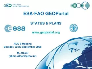ESA-FAO GEOPortal STATUS &amp; PLANS geoportal
