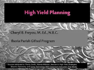 High Yield Planning
