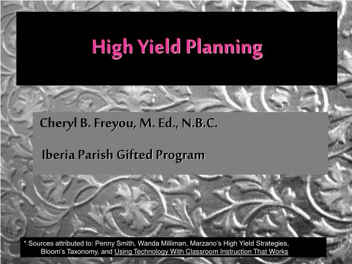 high yield planning