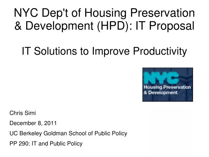 nyc dep t of housing preservation development hpd it proposal it solutions to improve productivity