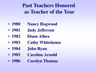 Past Teachers Honored as Teacher of the Year