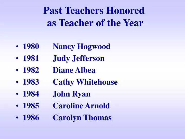 past teachers honored as teacher of the year