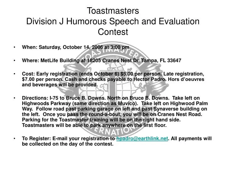 toastmasters division j humorous speech and evaluation contest