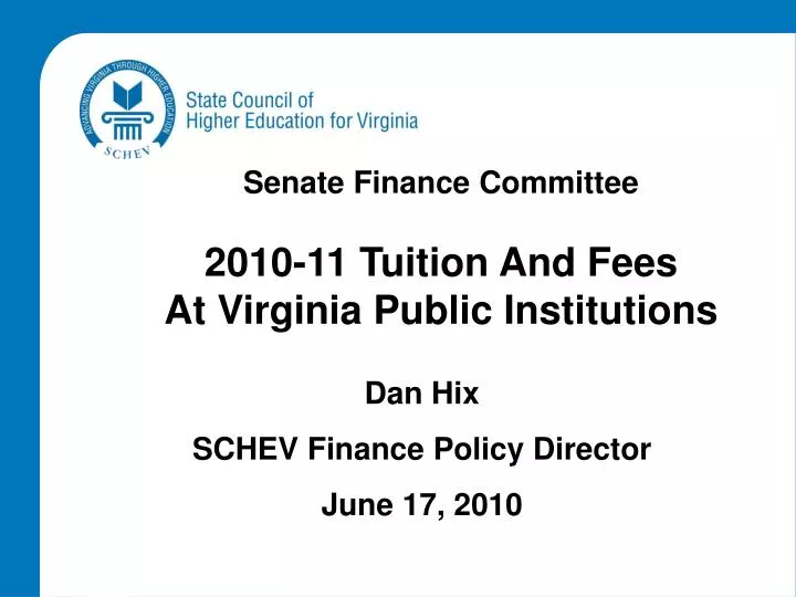 senate finance committee 2010 11 tuition and fees at virginia public institutions