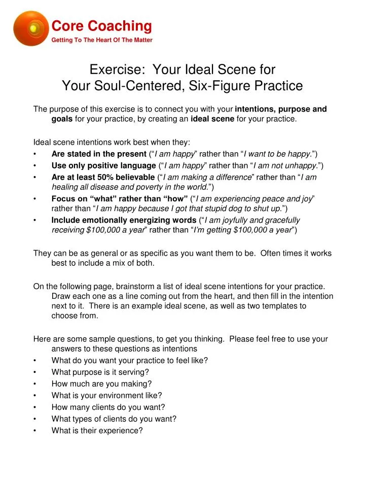 exercise your ideal scene for your soul centered six figure practice