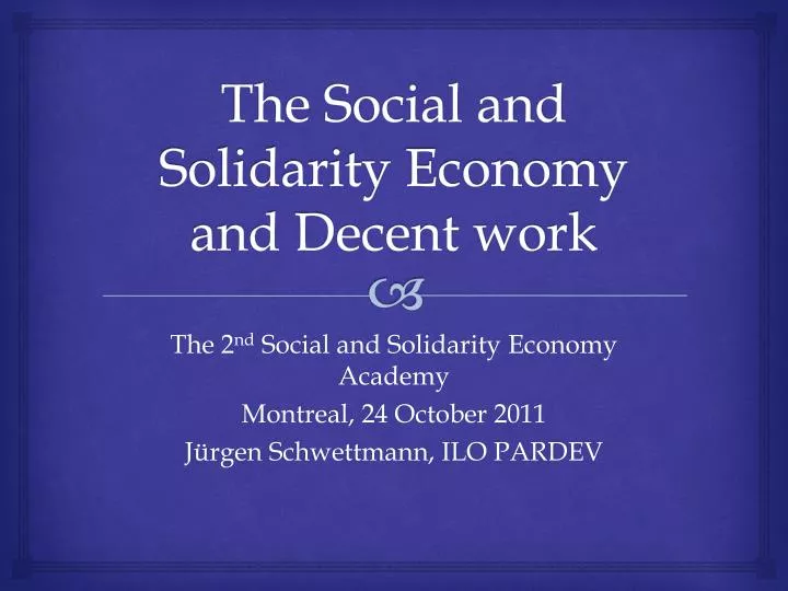 the social and solidarity economy and decent work