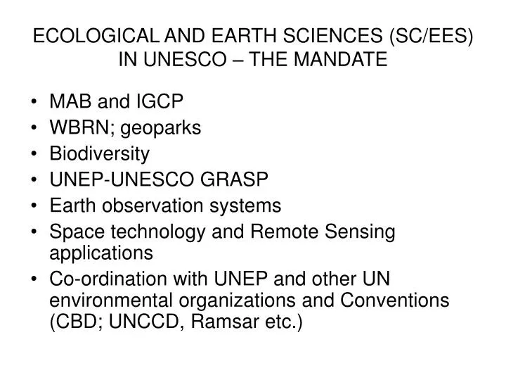ecological and earth sciences sc ees in unesco the mandate