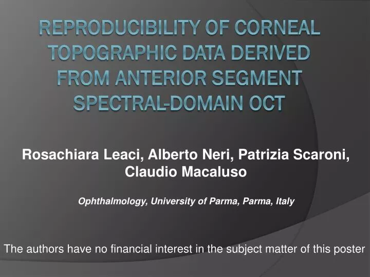 reproducibility of corneal topographic data derived from anterior segment spectral domain oct