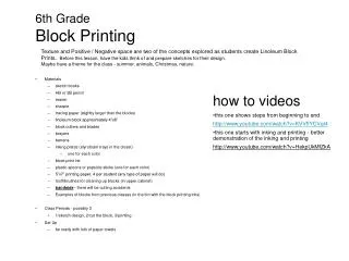 6th Grade Block Printing