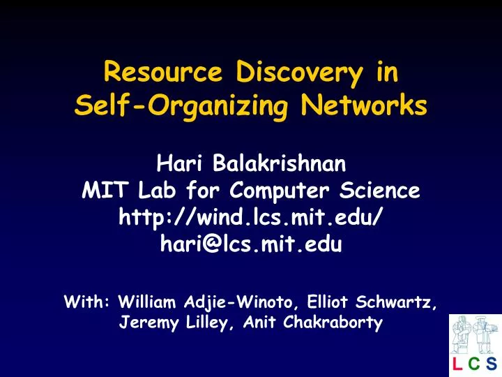 resource discovery in self organizing networks