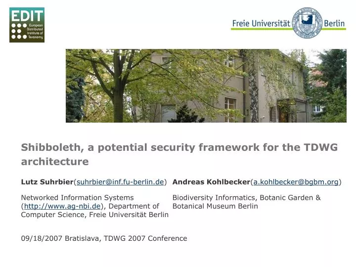 shibboleth a potential security framework for the tdwg architecture