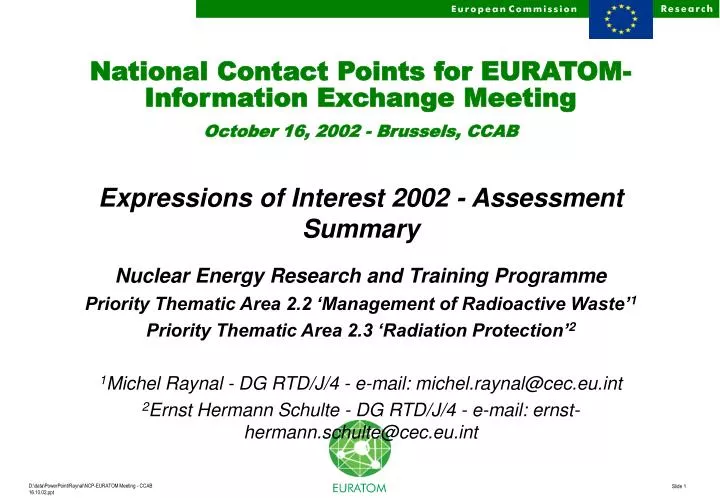 national contact points for euratom information exchange meeting october 16 2002 brussels ccab