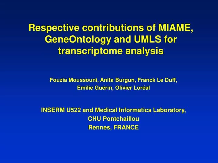respective contributions of miame geneontology and umls for transcriptome analysis