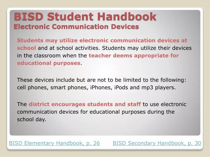 bisd student handbook electronic communication devices