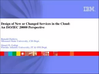 Design of New or Changed Services in the Cloud: An ISO/IEC 20000 Perspective