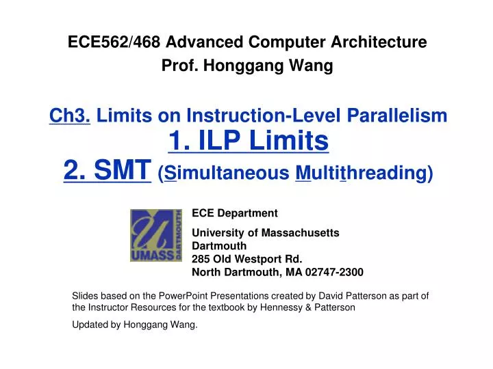 ch3 limits on instruction level parallelism 1 ilp limits 2 smt s imultaneous m ulti t hreading