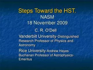 Steps Toward the HST. NASM 18 November 2009